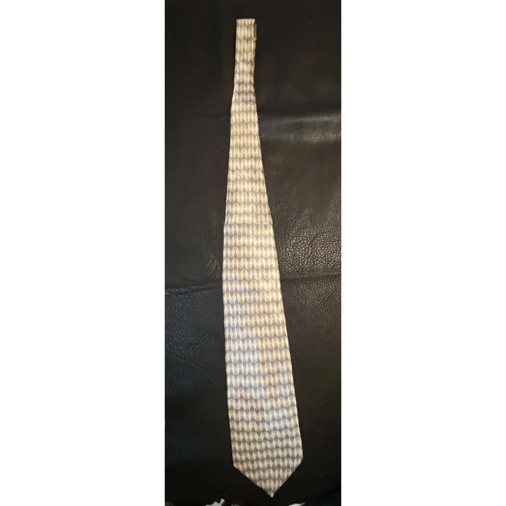 Mens Stanford Geometric Golden Tan Blue Neck Silk Tie 58
